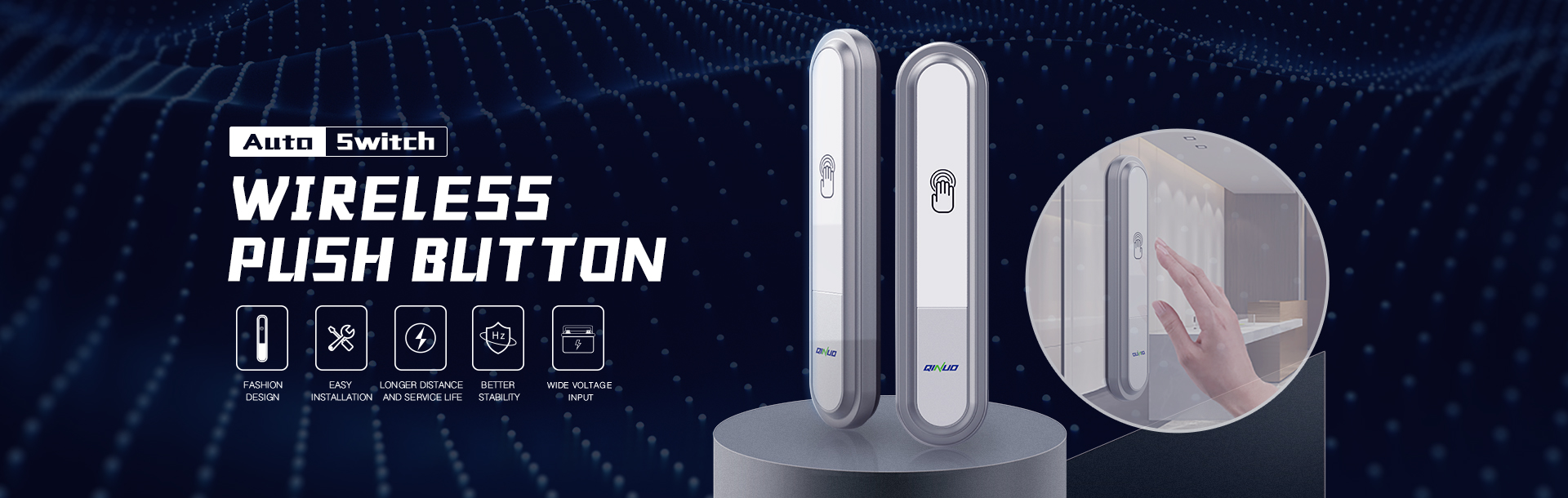 What are the power requirements for wireless push button devices, and how long do their batteries typically last?
